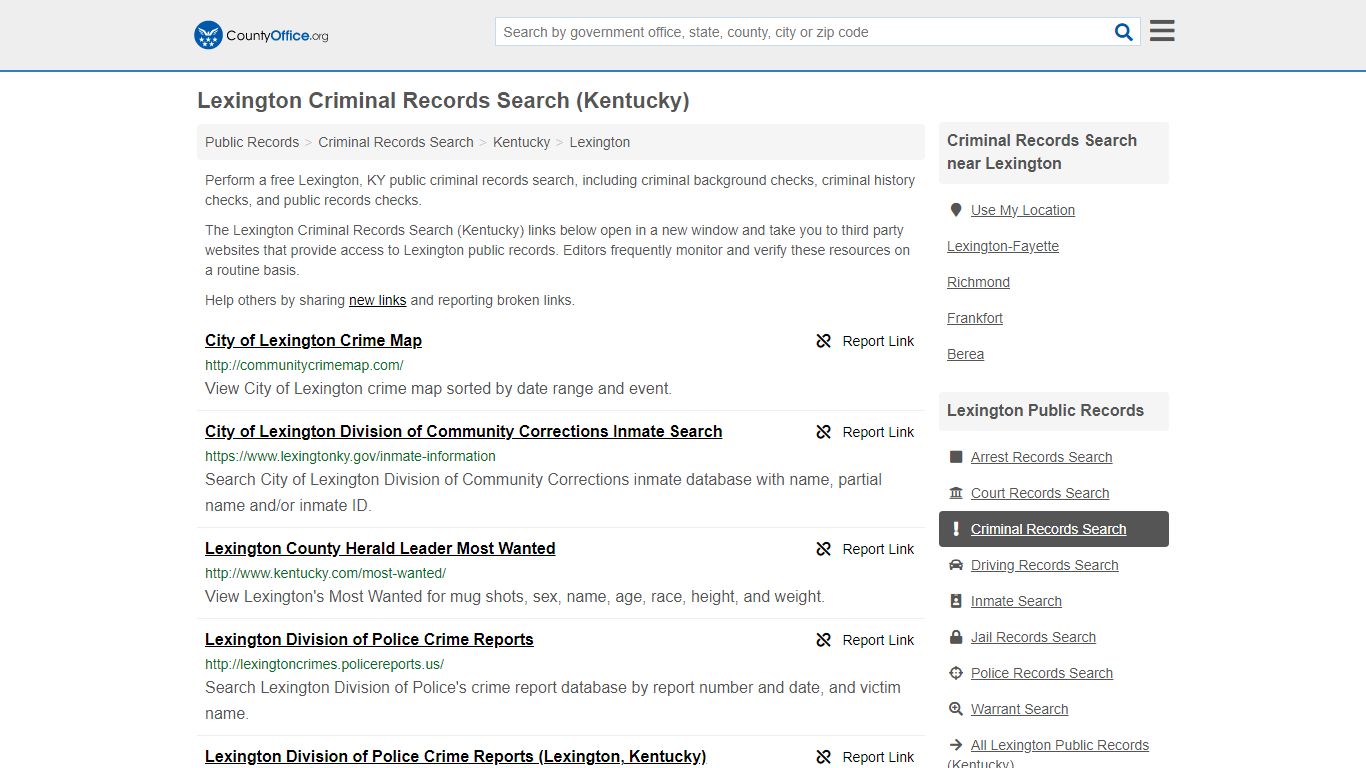 Lexington Criminal Records Search (Kentucky) - County Office