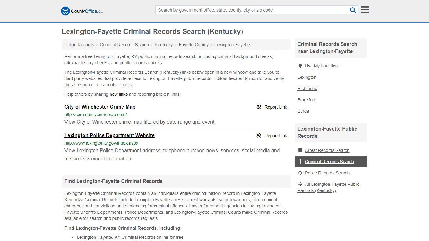 Lexington-Fayette Criminal Records Search (Kentucky) - County Office
